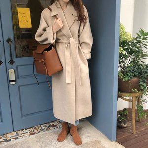 NWT Women Autumn Fall Long Overcoat Outwear Belt Belted Coat Manteau